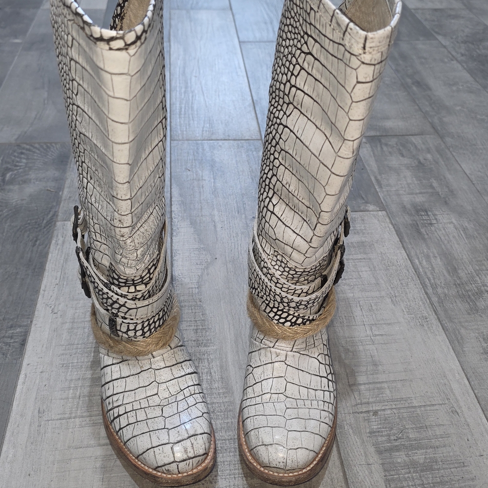 Freebird by Steven Ivory Croc-Embossed Heeled Boots